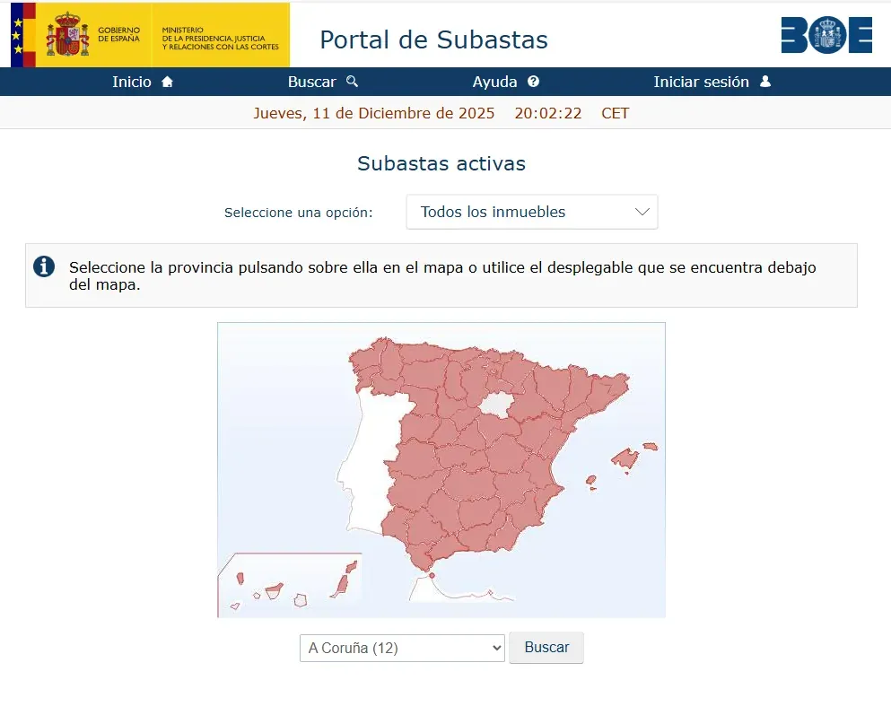 Acceso al portal oficial de subastas del BOE